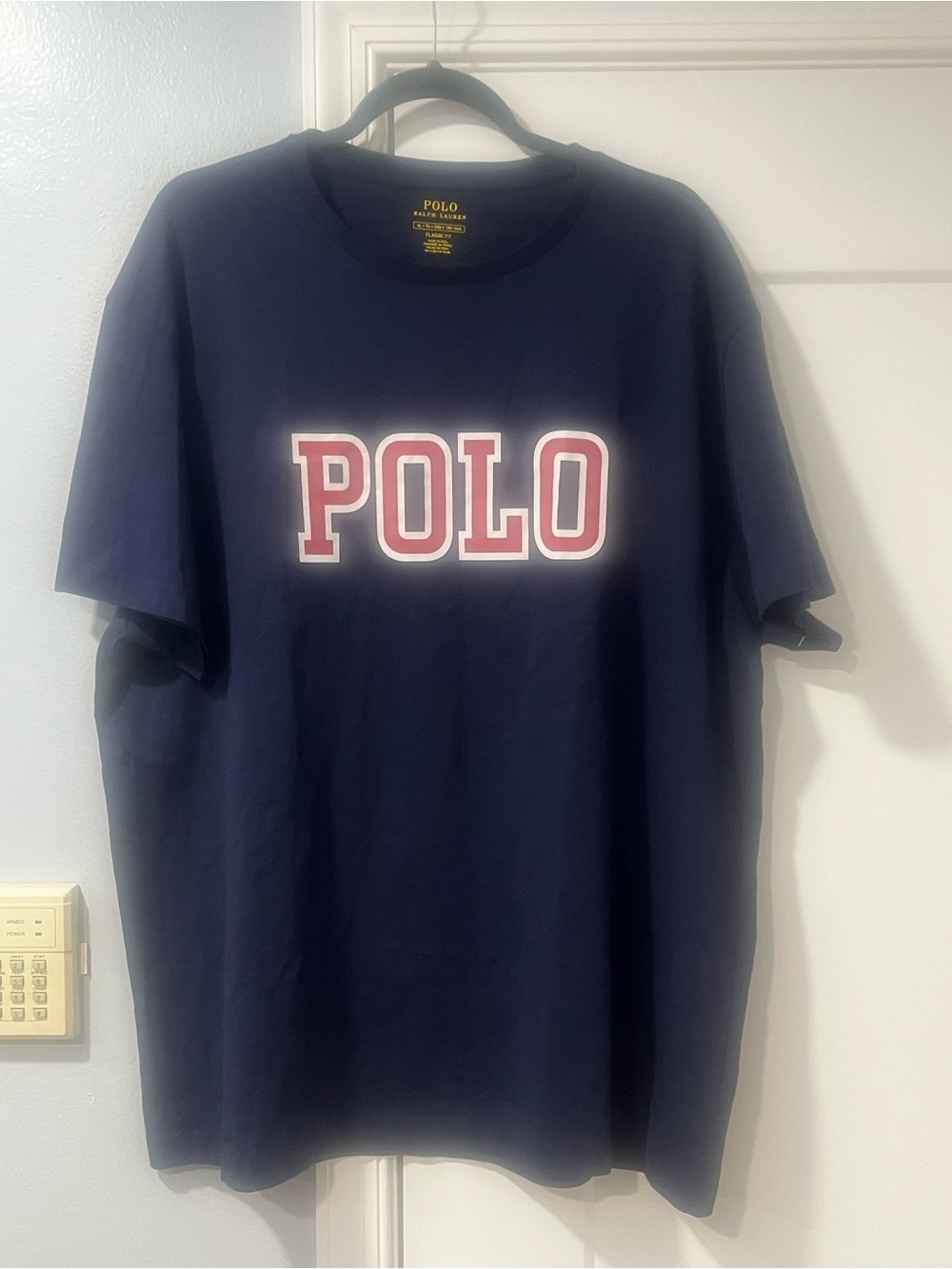 Polo by Ralph Lauren Navy T‑Shirt with Red White Block Logo